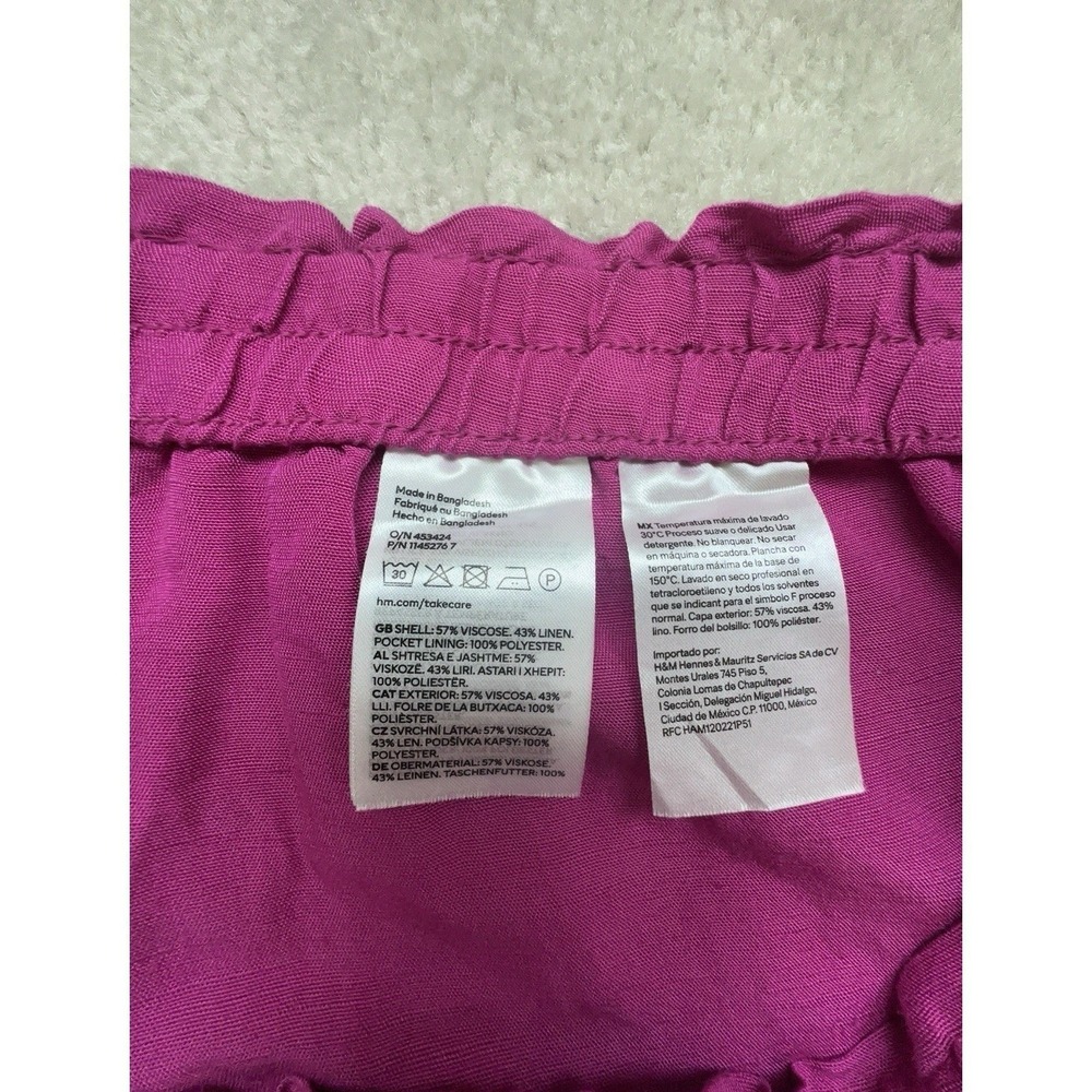H&M Linen Blend Wide Leg Crop Pull On Pants Size XL  Hot Pink - Picture 3 of 9
